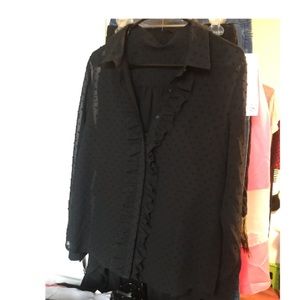 Timeless Sheer Black Ruffled Blouse w/Cami
